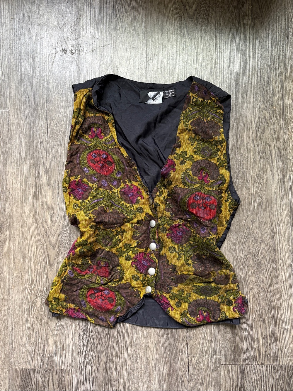 Urban Outfitters Floral Paisley Rayon Vest | Yellow Purple Brown S